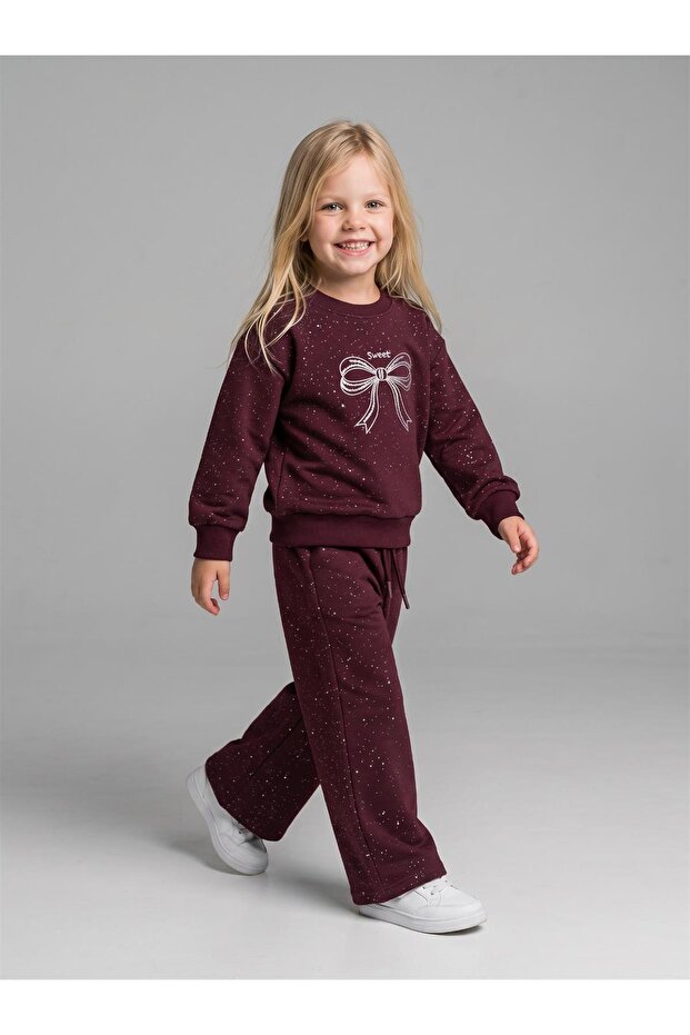 Girl's Sequined Bow Embroidered Wide-Fit Tracksuit Set