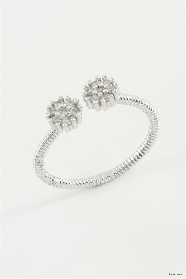 Ilkestor Flower Zircon Stone Ring (03355) Silver Color