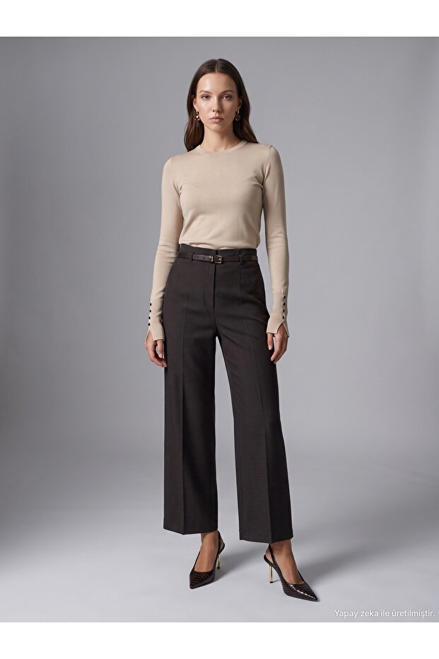72813 Belted Culotte Trousers-Brown