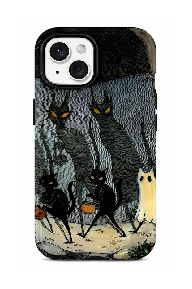 iPhone 15 Compatible - Ghost Cat, Double Layer Cover, Glossy Surface Protective Case