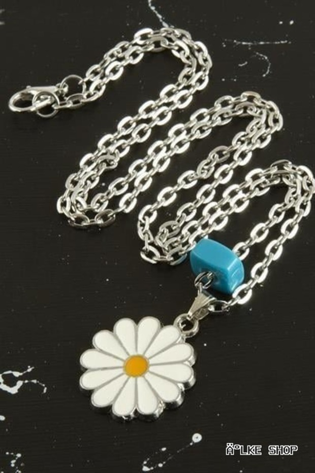 Ilkestor Daisy Enamel Necklace (12154) Silver Color