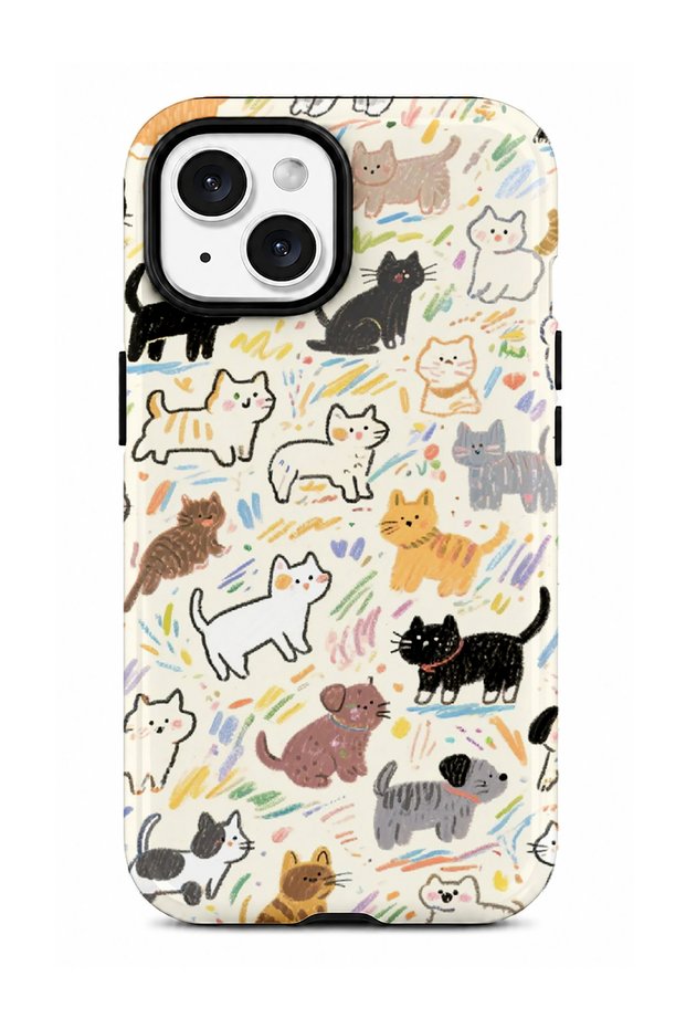 iPhone 15 Compatible - Cream Colored Cats, Double Layer Cover, Glossy Surface Protective Case