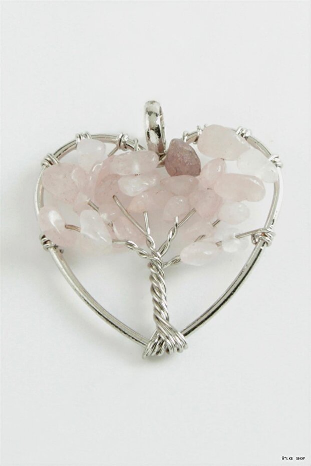 Ilkestor Pink Quartz Heart Natural Stone Pendant (10643) Pink
