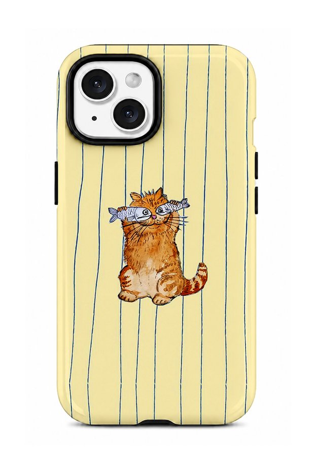 Compatible with iPhone 13 / 14 - Fisherman Garfield, Double Layer Cover, Glossy Surface Protective Glossy Touch Case