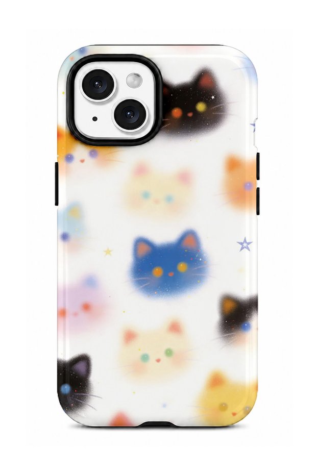 iPhone 13 / 14 Compatible - Big Head Cats, Double Layer Cover, Glossy Surface Protective Glossy Touch Case