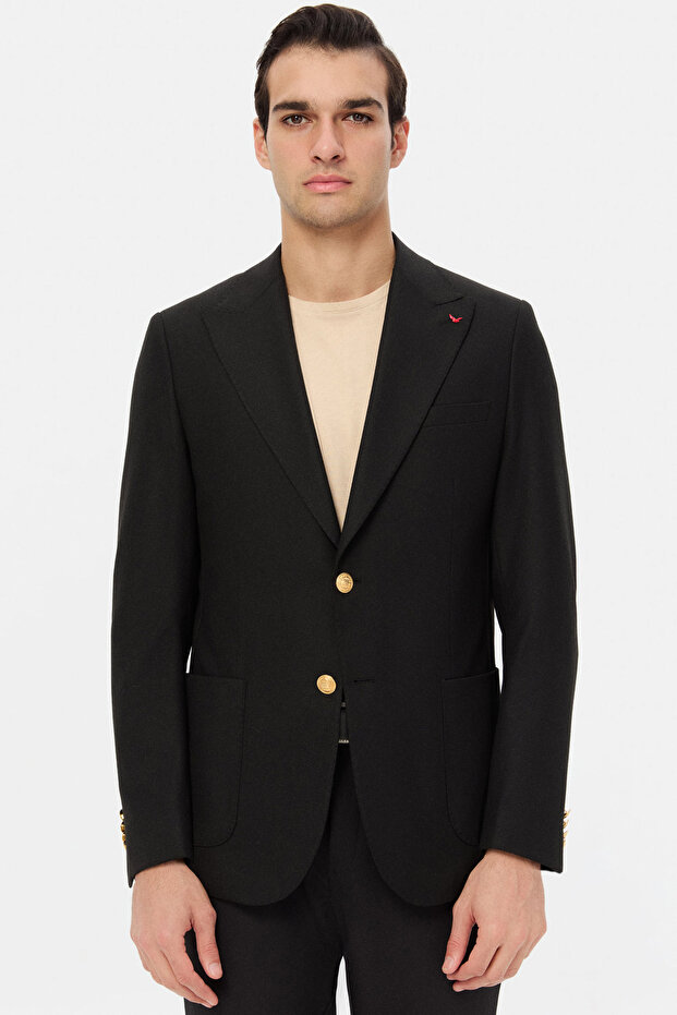 Ds Damat Comfort Fit Black Dobby Fabric Jacket