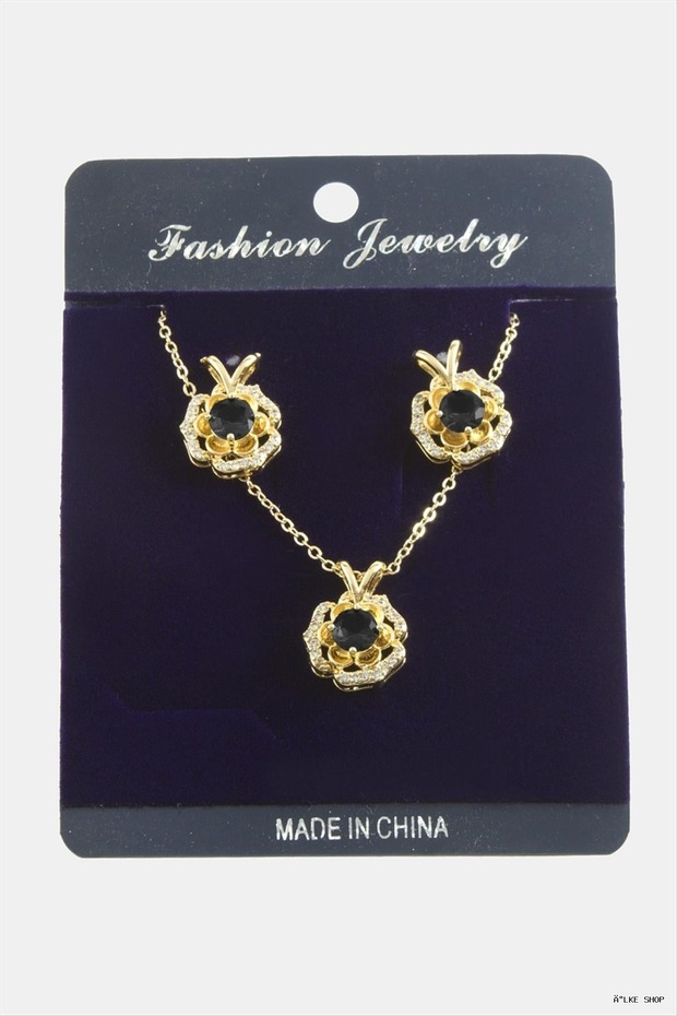 Ilkestor Rose Zircon Stone Set (21607) Necklace Black