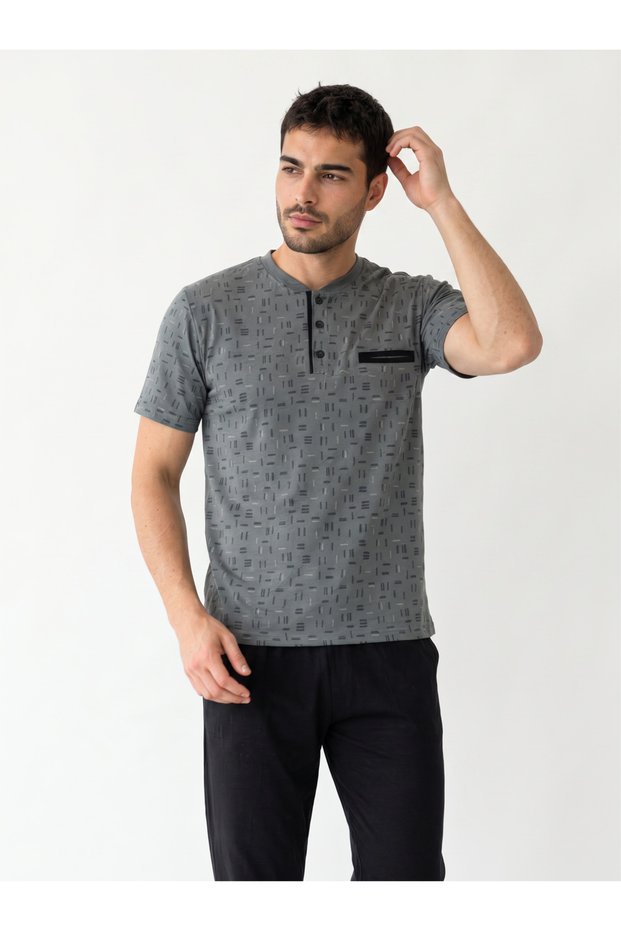 Men's Short Sleeved Patterned Pajama Set