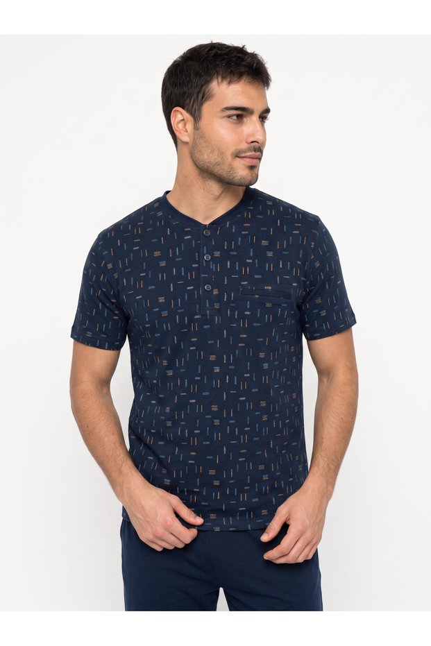 Men's Short Sleeved Patterned Pajama Set