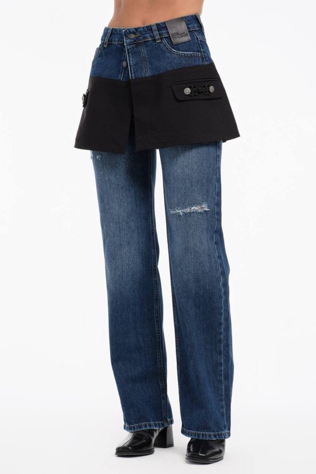 Women's Straight Fit Design Jeans with Detachable Skirt Detail