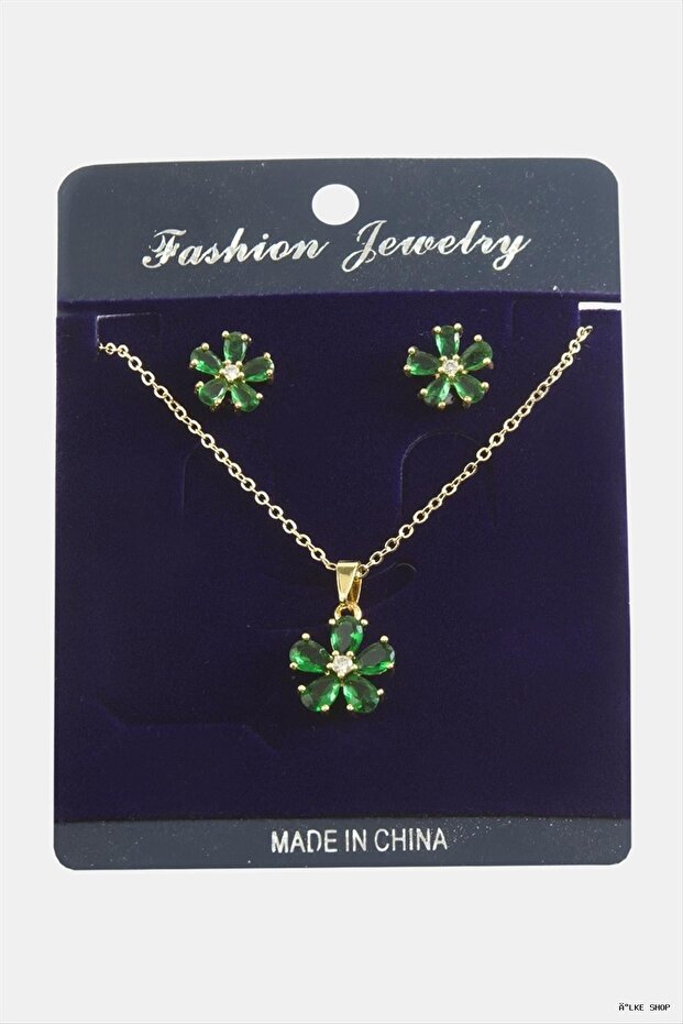 Ilkestor Daisy Zircon Stone Set (21557) Necklace Green