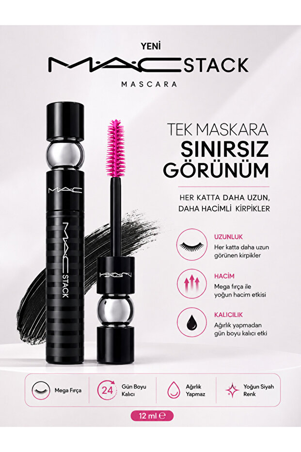M·A·Cstack Mascara Black 12 ml – Mega Brush, Intense Volume and Long Lash Effect