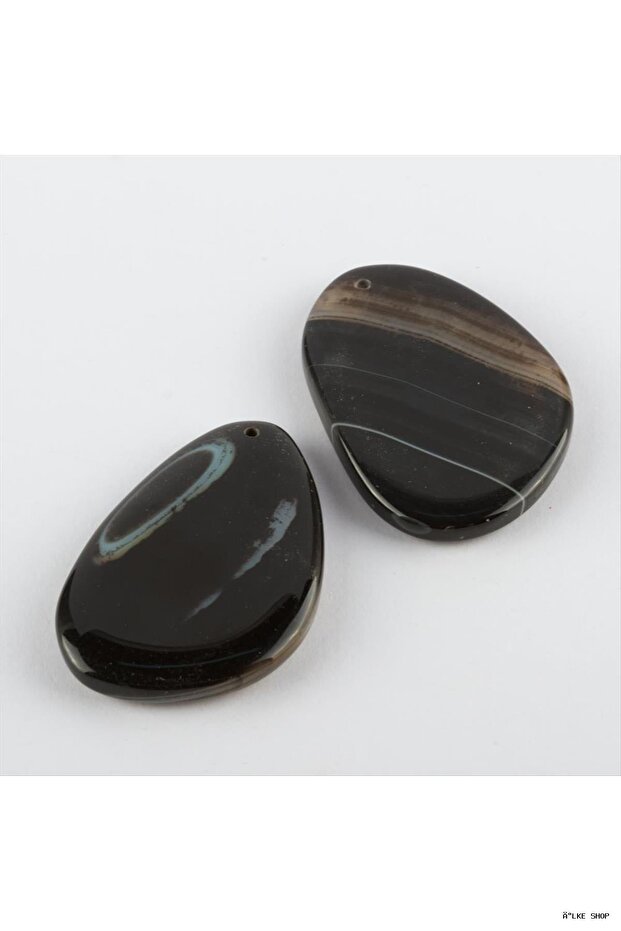 Ilkestor Special Cut Natural Stone Plate Agate Necklace (40449) Black Tip
