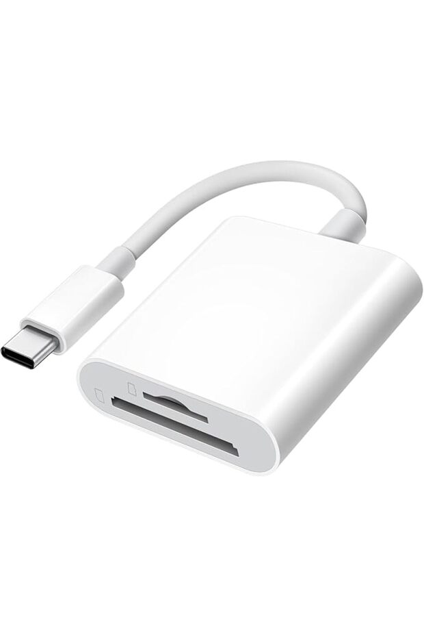 قارئ بطاقات SD بمنفذ USB-C لأجهزة iPhone 15/iPad/Mac، محول بطاقات ذاكرة بفتحتين، يعمل بمجرد التوصيل، متوافق