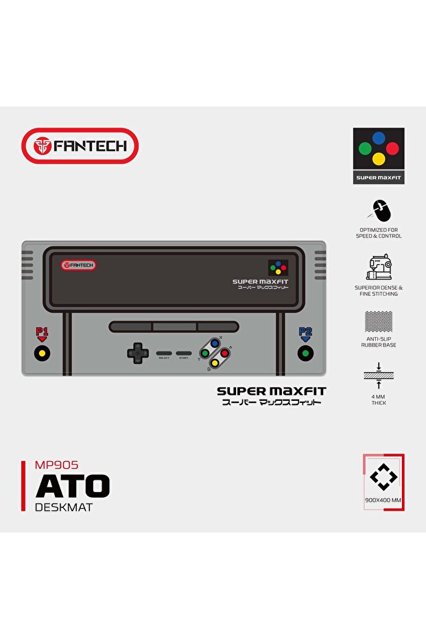 MP905 ATO Gaming Mouse Pad, 900 × 400 × 4mm, Super Maxfit Grey, Anti-Slip Base, Spill Resistant