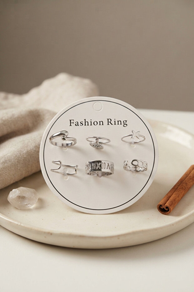 Silver Color Brass Bohemian Detailed 6-Piece Ring Set Byk4310 - Ebj260905W46620