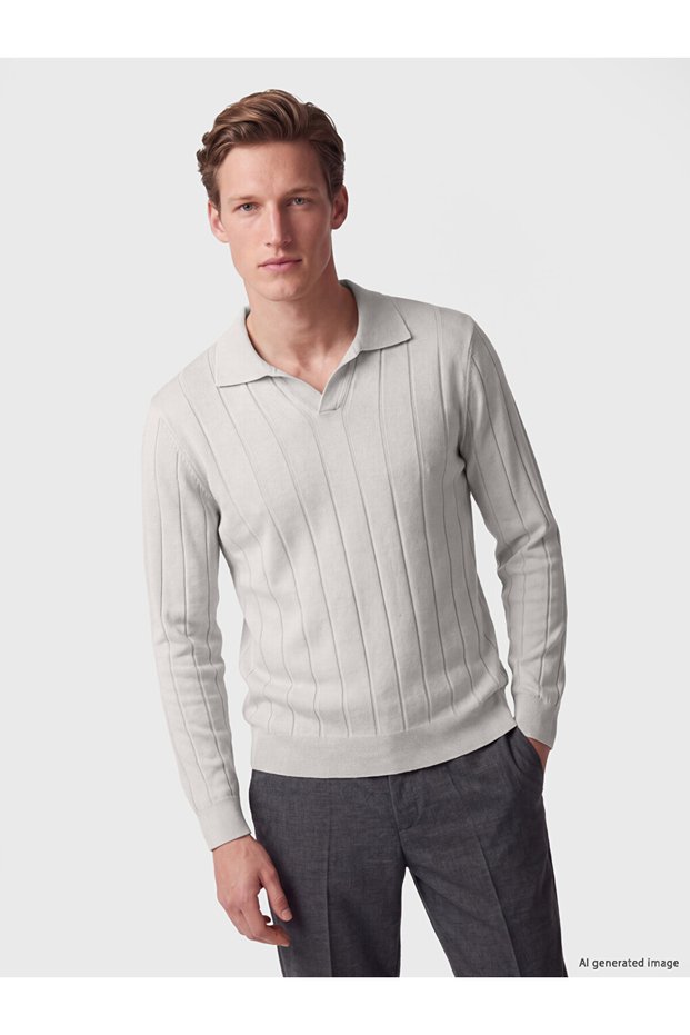 Gray Polo Collar Soft Touch Men's Knitwear Sweater