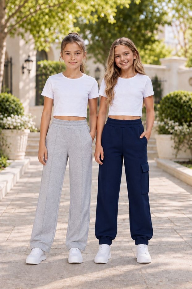 Armikids Unisex Kids 2-Piece Sweatpants Set with Pipe Legs & Cargo Pockets, Unprinted – Crop Not Included