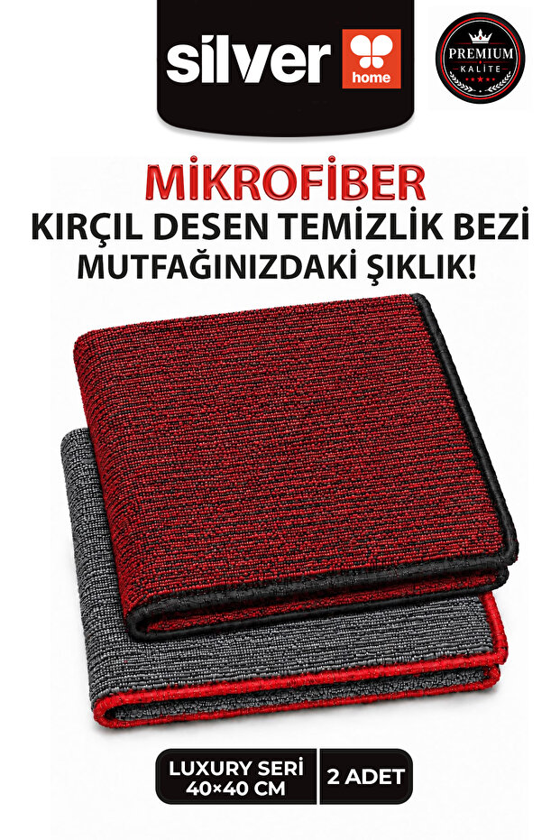 2-Pack Luxury Microfiber Cleaning Cloth 40X40 cm Red Gray Gray Super Absorbent Does Not Leave Traces