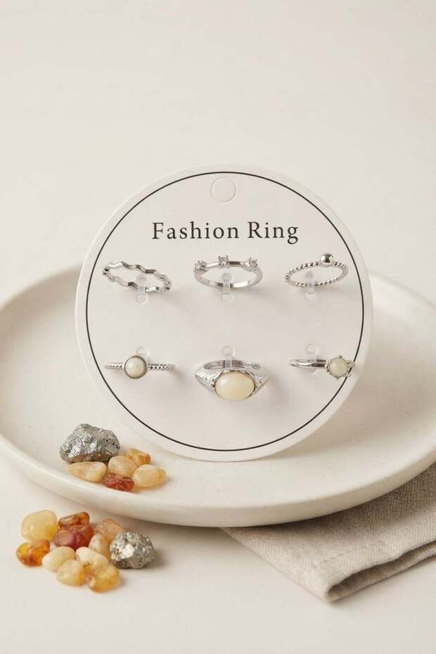 Silver Color Brass Vintage Detailed 6-Piece Ring Set Byk4316
