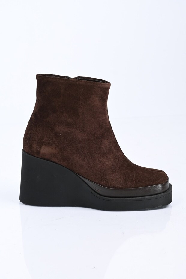Laceless Zippered Thermo Sole Genuine Leather Wedge Heel Boots 336-01196 Women's Boots