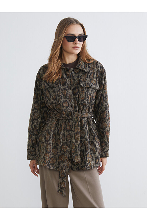 Lcw vision brown patterned women's check shirt jacket