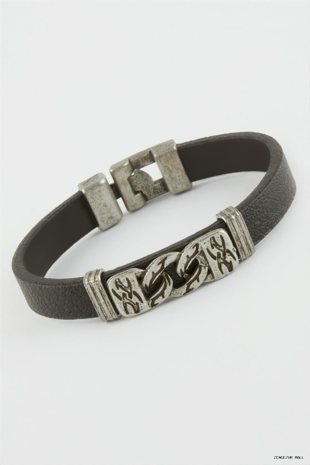 Zngzrmll Ir Patterned Faux Leather (143122) Bracelet Black