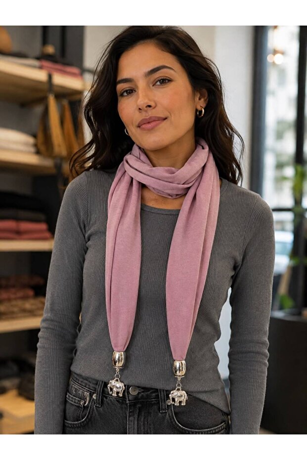 Combed Cotton Women's Scarf with Elephant Tail Detail