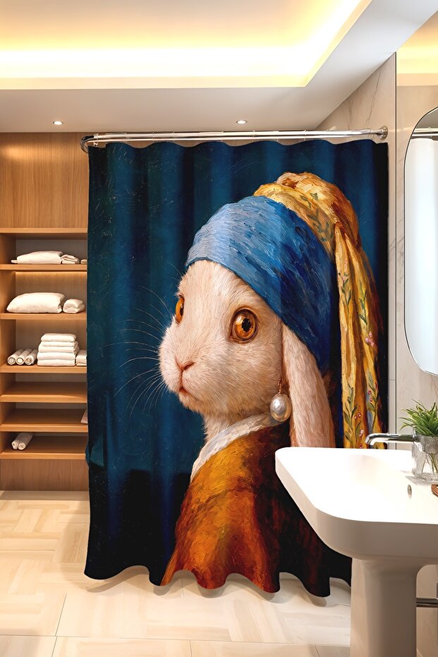 Pearl Rabbit Patterned Bathroom Curtain, Shower Curtain, Bathtub Curtain 175X200Cm
