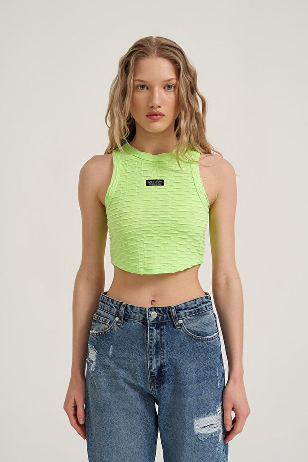 Label Detailed Halter Neck Tank Top