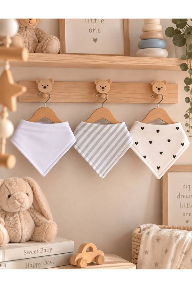 Lumos Baby&Mom 3-Piece Baby Scarf Bib Set 100% Cotton Double Layer Soft Drool Bib - Heart
