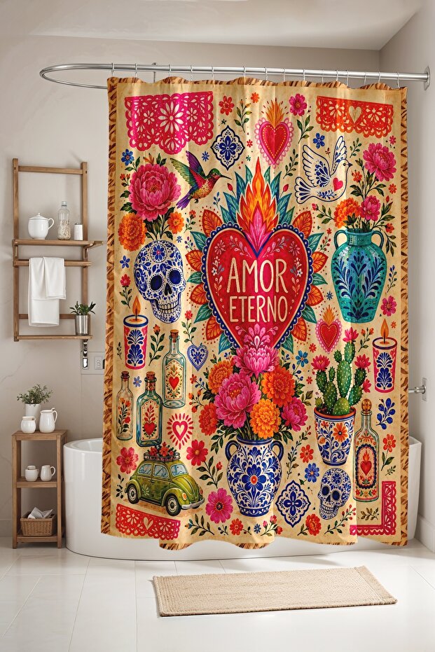 Amor Eterno Patterned Bathroom Curtain, Shower Curtain, Bathtub Curtain 175X200Cm