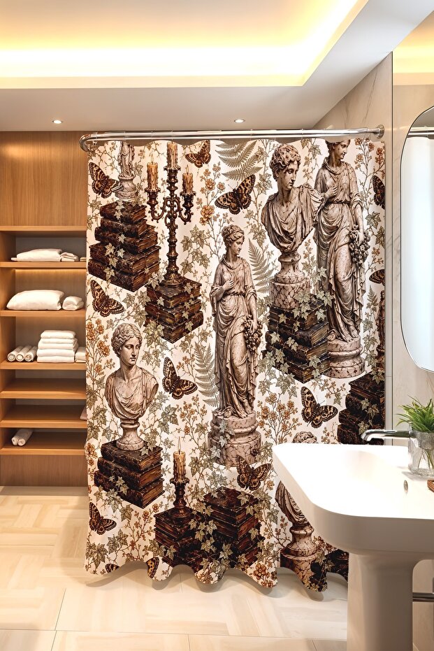 Greek Statues Patterned Bathroom Curtain, Shower Curtain, Bathtub Curtain 175X200Cm
