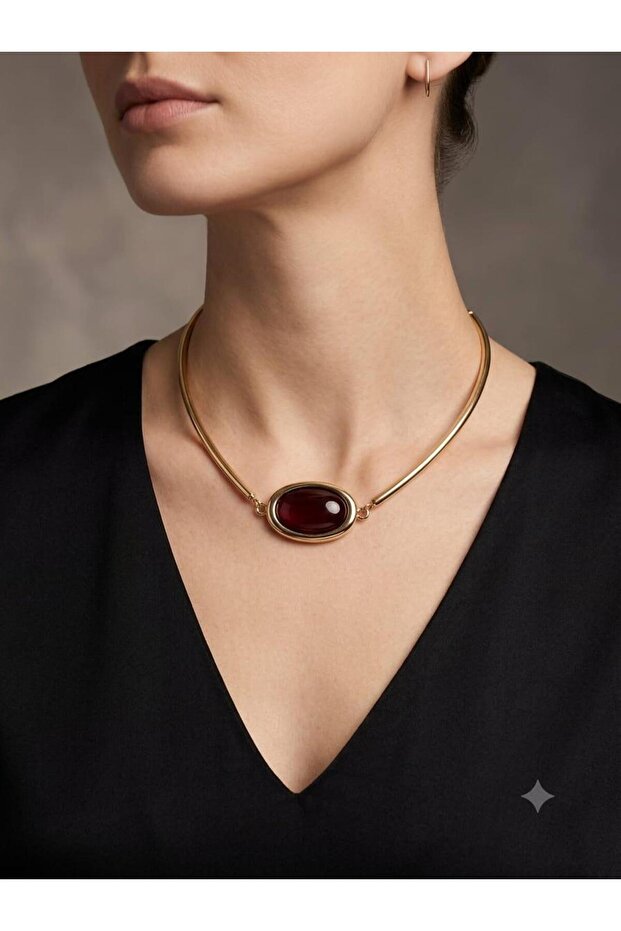 Bordo Taşlı Kolye