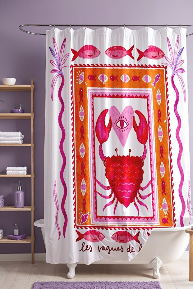 Red Crab Patterned Bathroom Curtain, Shower Curtain, Bathtub Curtain 175X200Cm