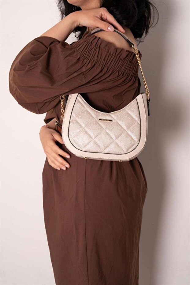 Beige - Beige Logo Women's Shoulder Bag Sp1168