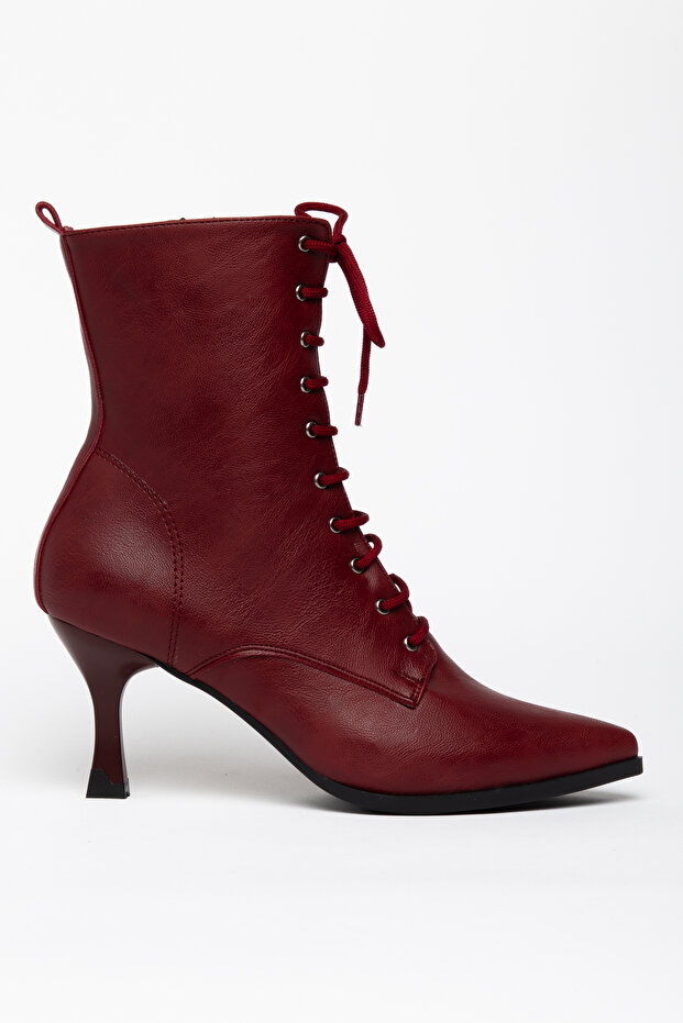 Almada Burgundy Leather Pointed Toe Women's Heeled Boots