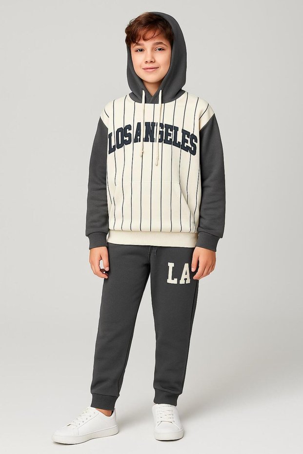 Boy's 2-Piece Printed Hooded Sweatshirt and Sweatpants Set 7489-Y