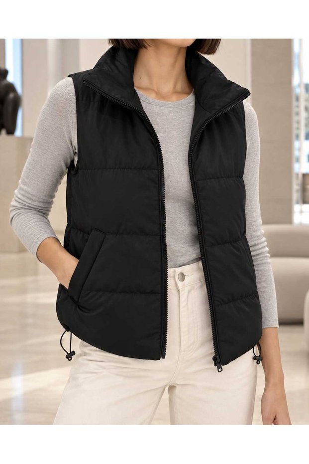 Women's Sporty Puffer Vest - Casual Style Zip-Up Puffer Vest