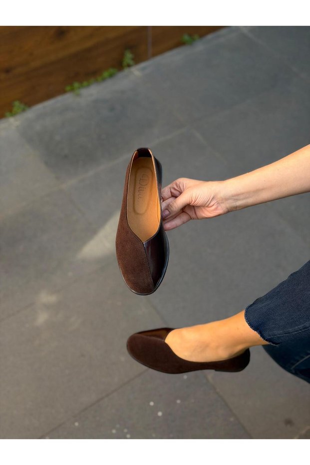 Brown Suede Patent Leather Women's Daily Ballerinas