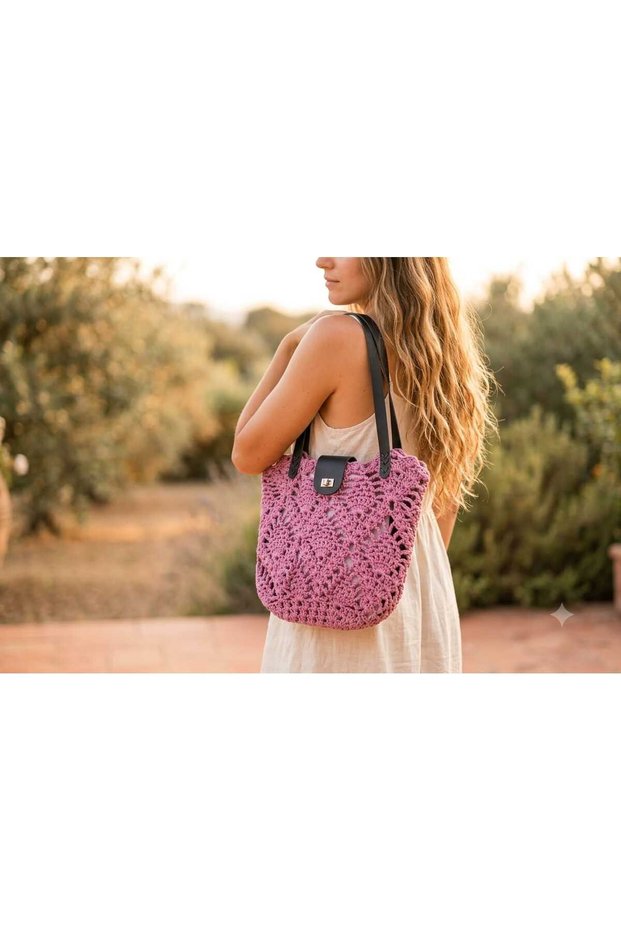 Gift for Special Occasions Hand-Knitted Shoulder Bag Lined Purple