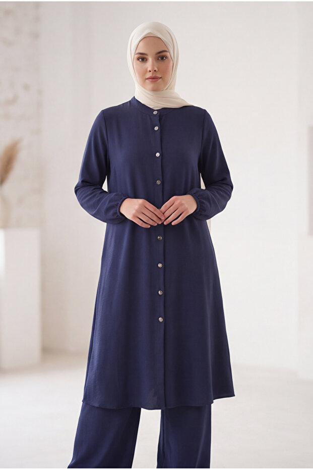 Women's Plus Size Ayrobin Two-Piece Set - Hijab Set Plus Size, High Collar with Buttons
