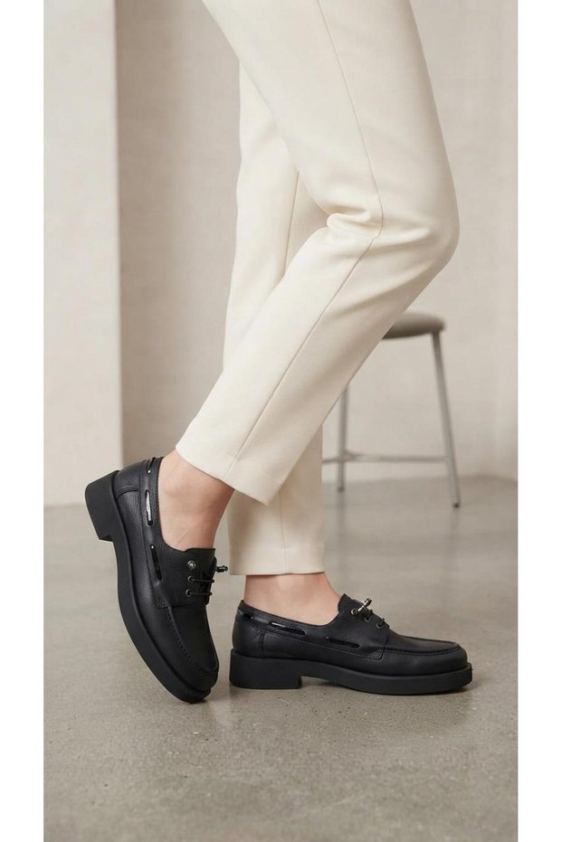 Black Leather Orthopedic Elastic Women's Shoes
