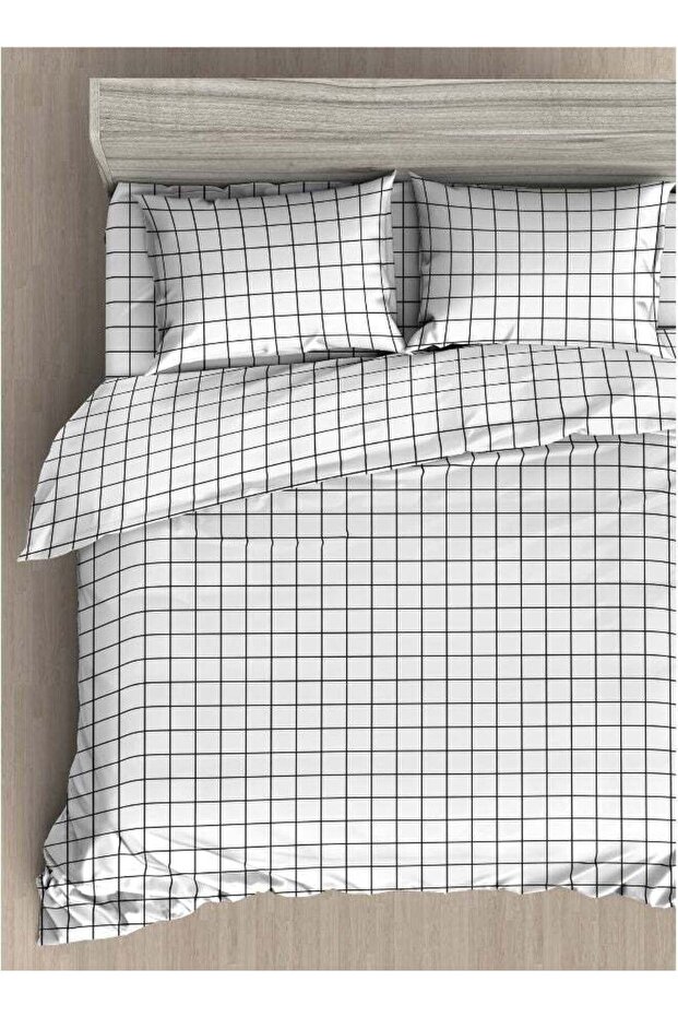 King Size 3Pc Duvet Cover Set | Soft Microfiber Material | Black Grid & White Color | 1 Du