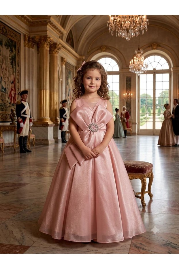 Girl's Dress with Stone Accessories, Crown Detail, Princess, Stylish Dress
