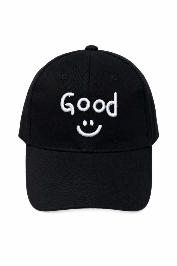 Unisex Black Good Written and Smiling Face Embroidered Adjustable Baseball Cap