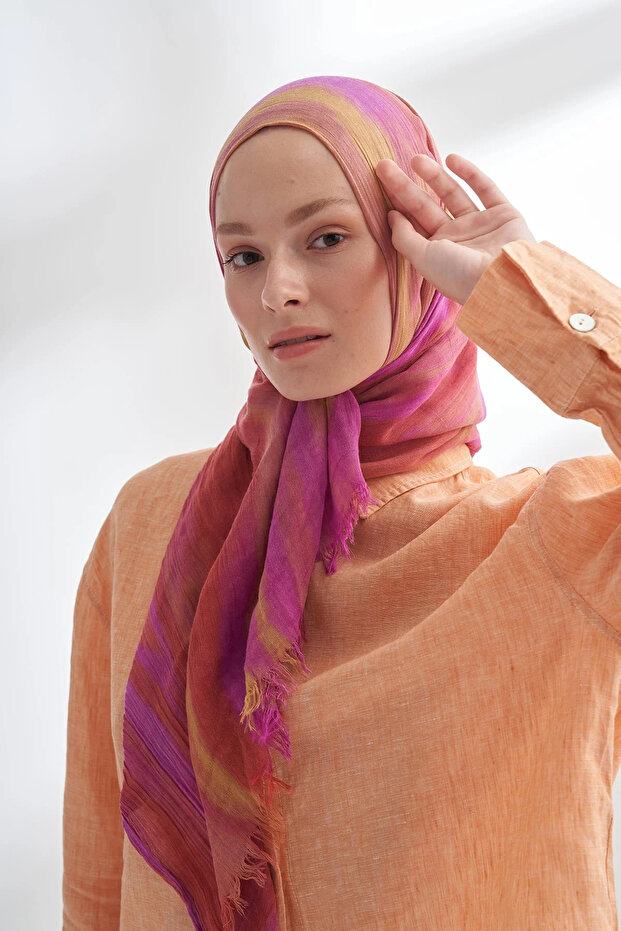 Organic Touch Viscose Blend Patterned Shawl - Fuchsia - Red