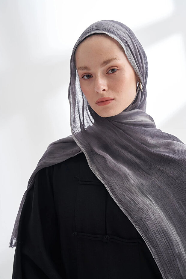 Organic Touch Viscose Blend Patterned Shawl - Gray - Smoked