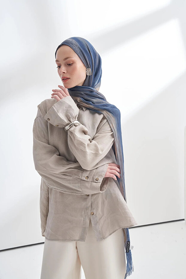 Organic Touch Viscose Blend Patterned Shawl - Indigo - Mink