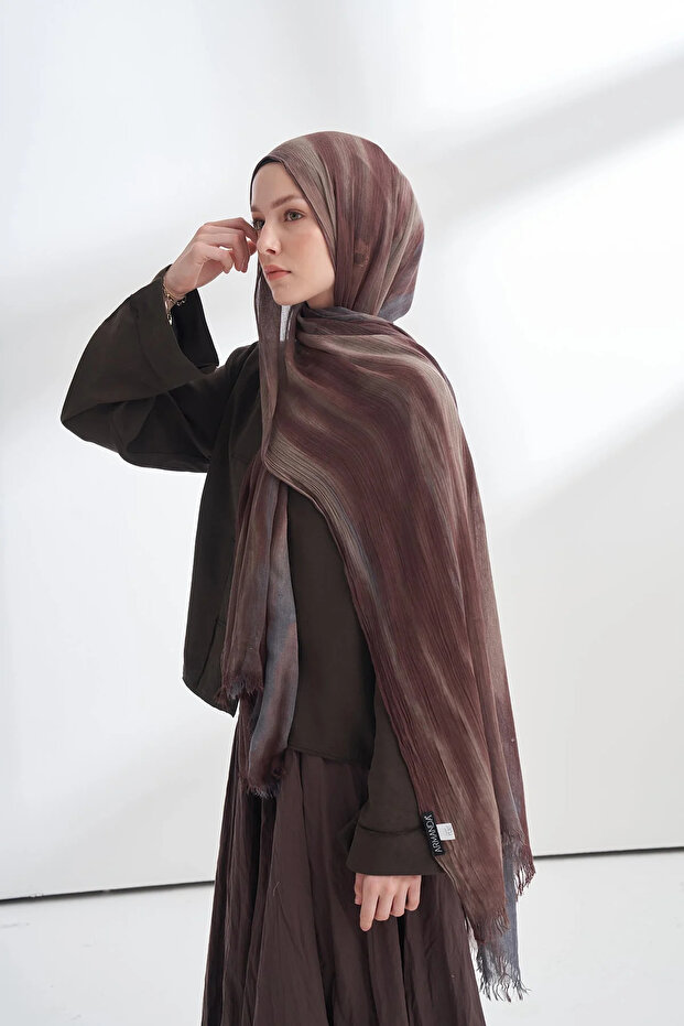 Organic Touch Viscose Blend Patterned Shawl - Marsala - Smoked